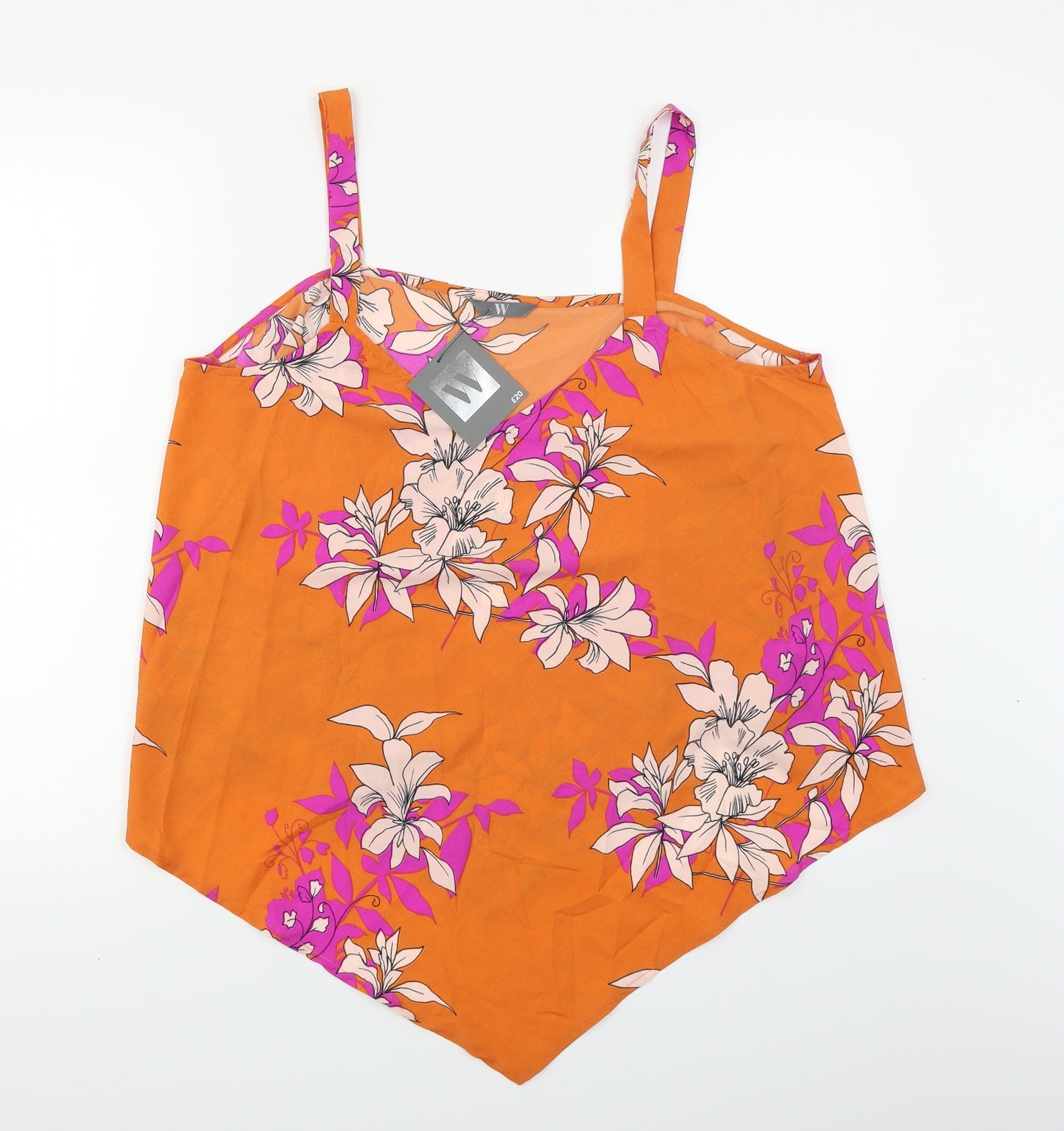 W Womens Orange Floral  Basic Blouse Size L