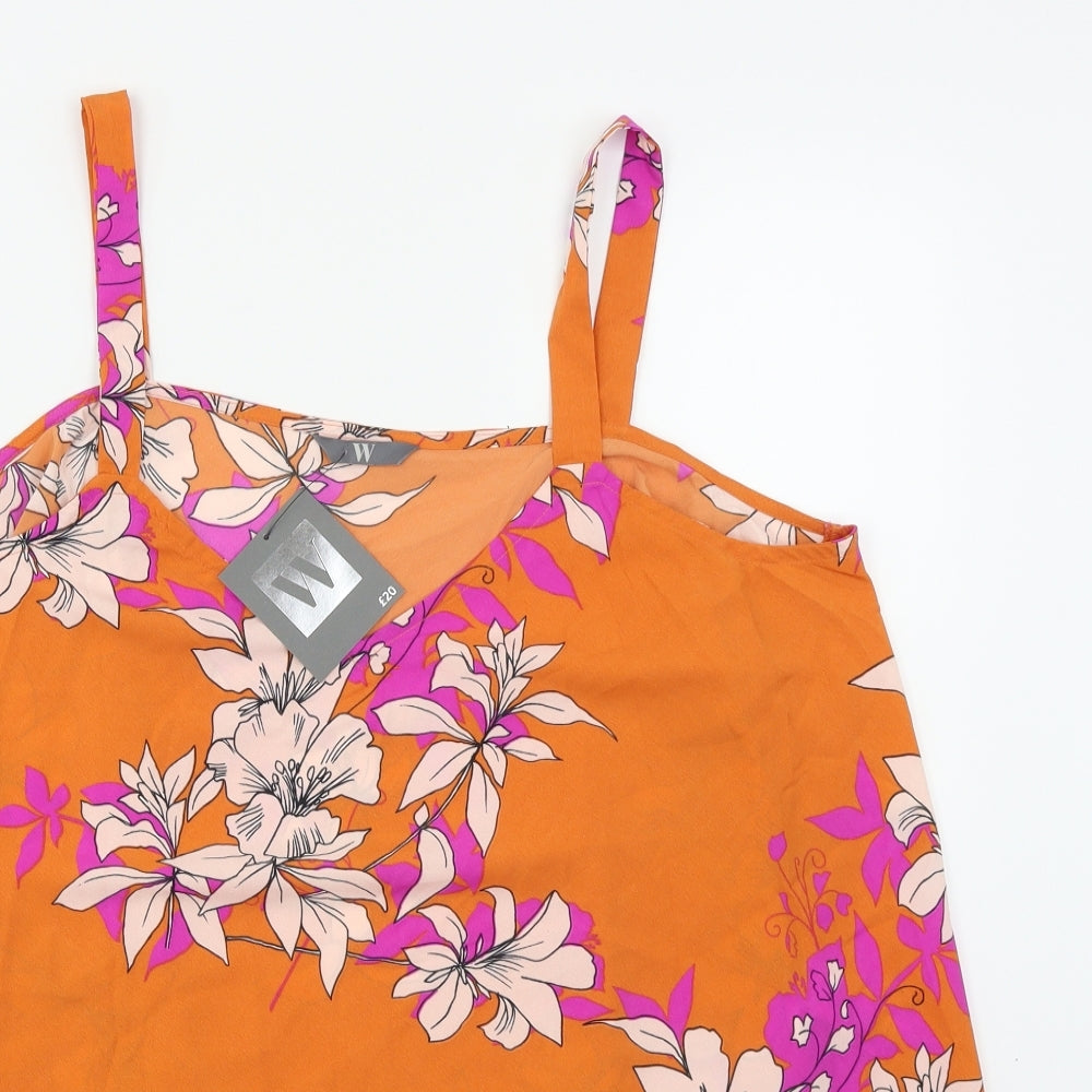 W Womens Orange Floral  Basic Blouse Size L