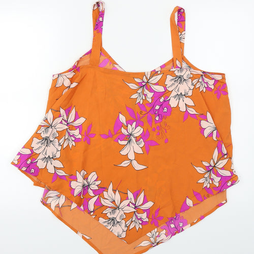 W Womens Orange Floral  Basic Blouse Size M