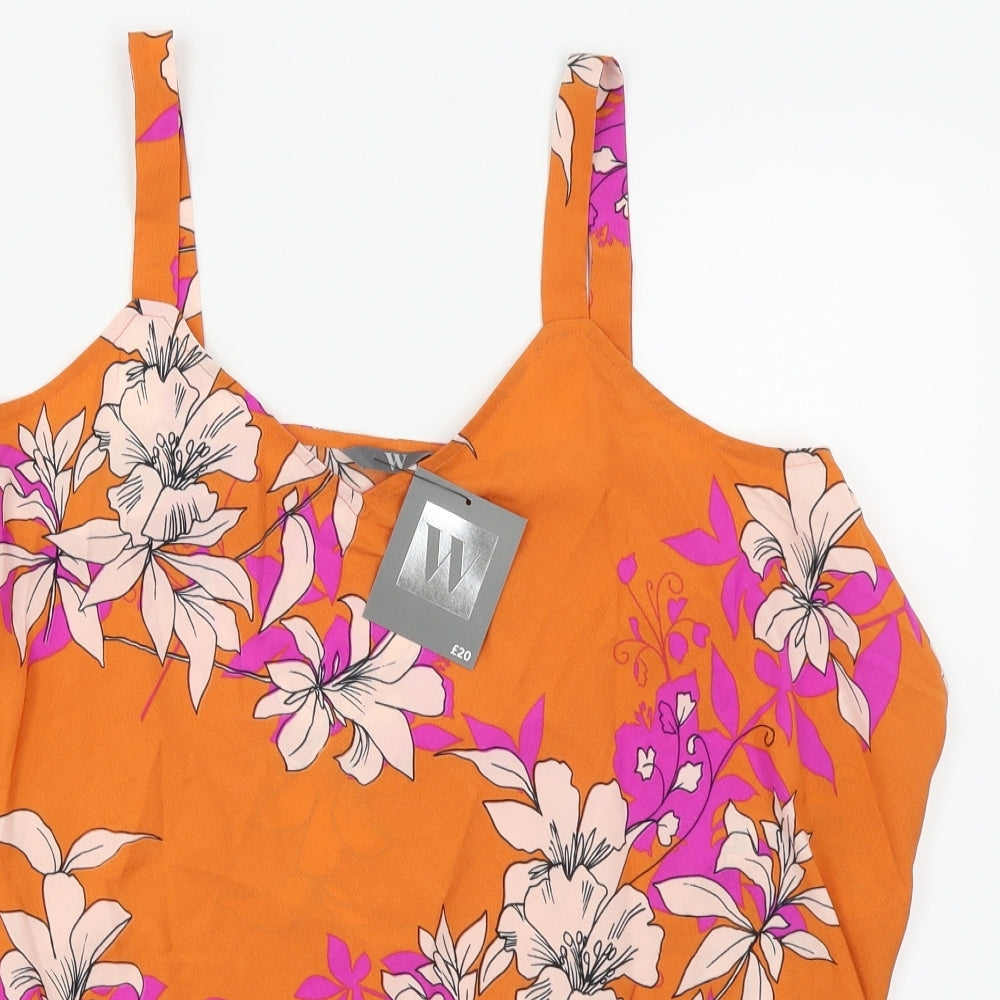 W Womens Orange Floral  Basic Blouse Size M