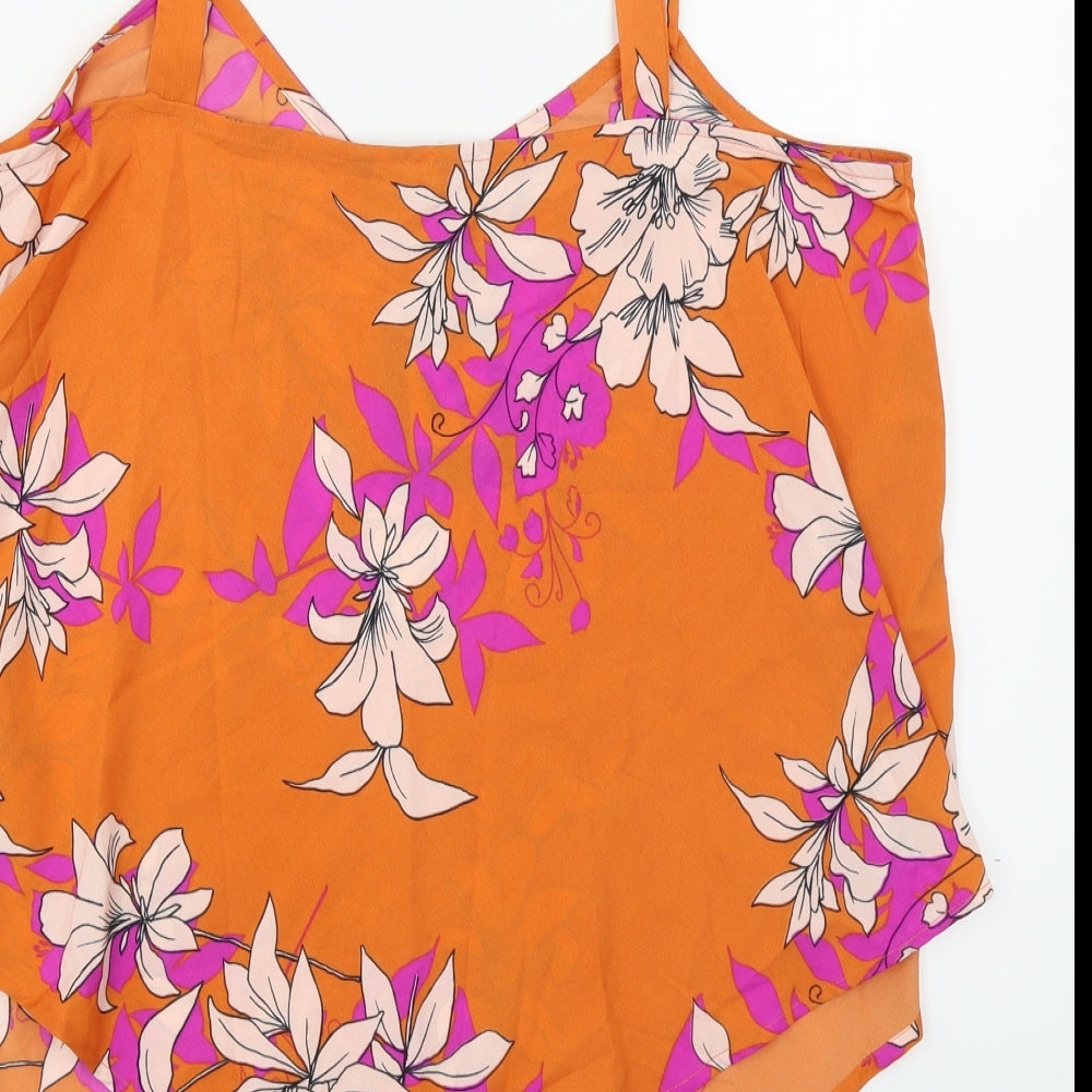 W Womens Orange Floral  Basic Blouse Size M