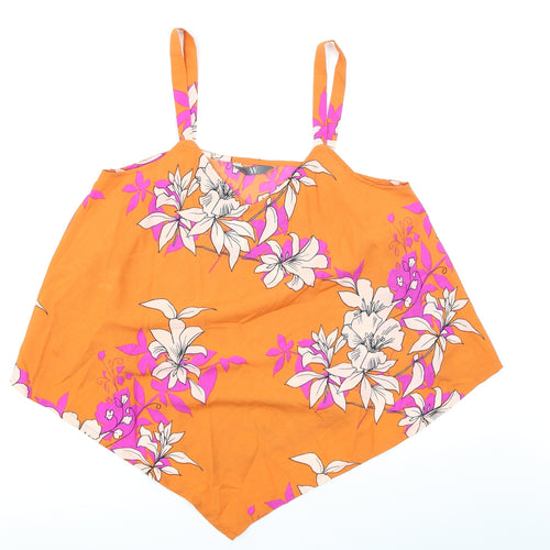 W Womens Orange Floral  Basic Blouse Size S