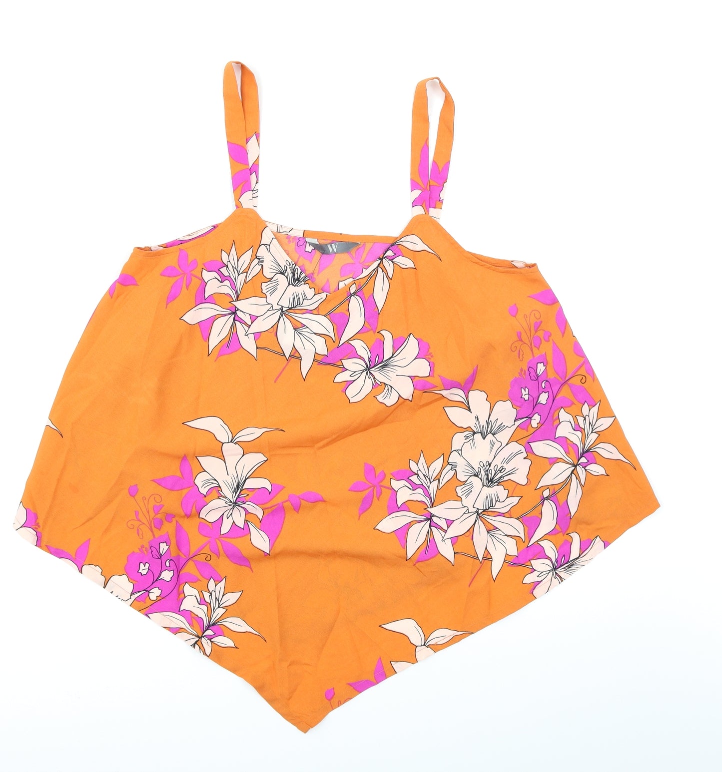 W Womens Orange Floral  Basic Blouse Size S