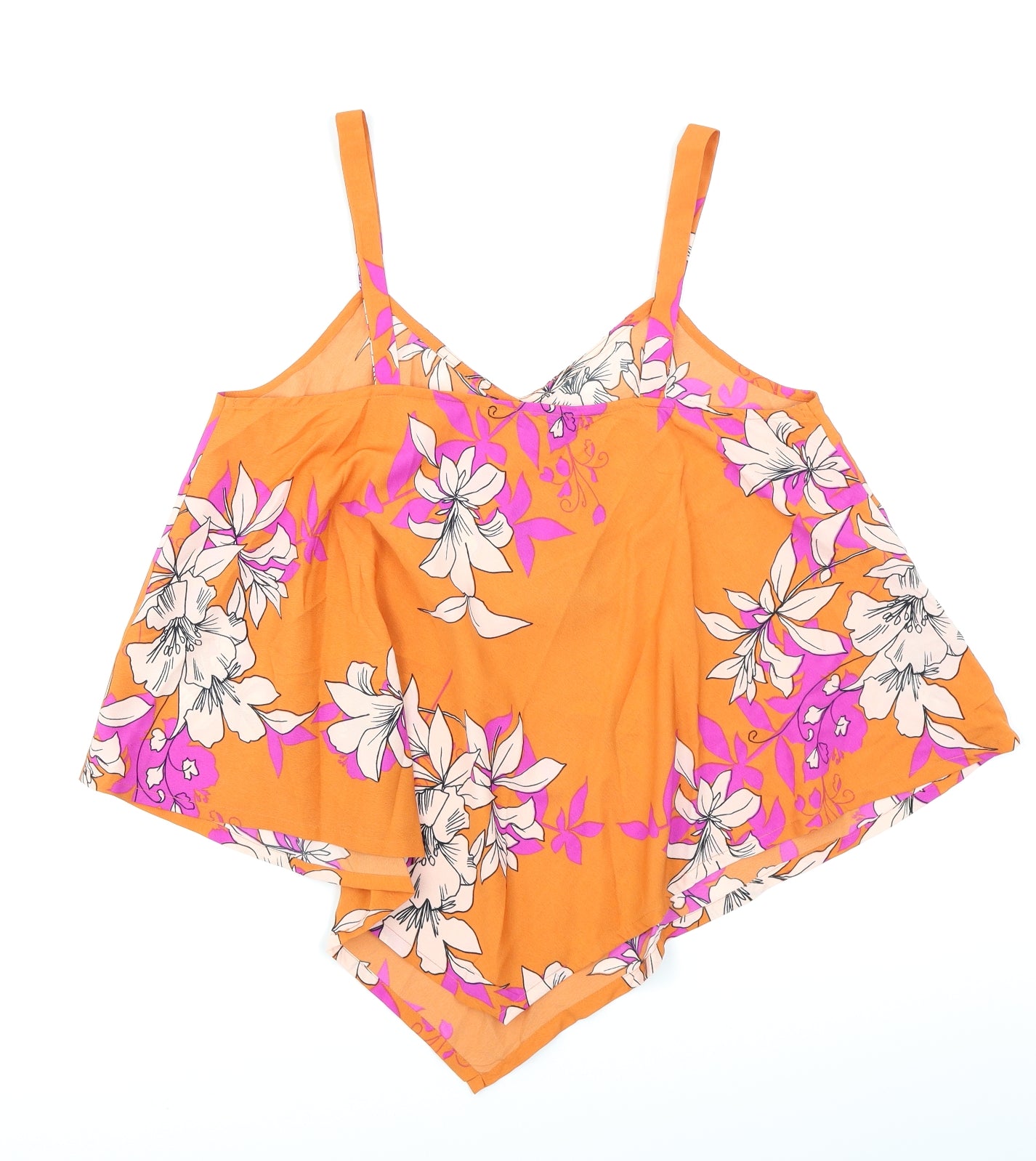 W Womens Orange Floral  Basic Blouse Size S