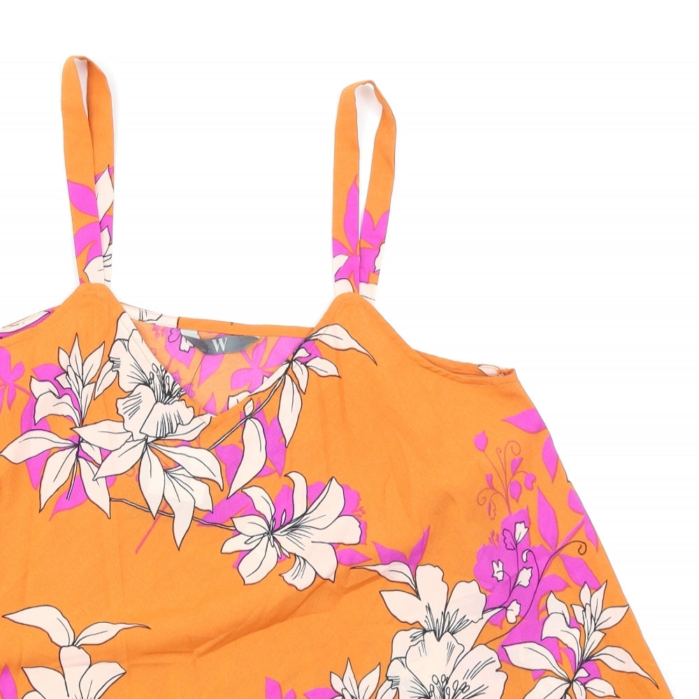 W Womens Orange Floral  Basic Blouse Size S