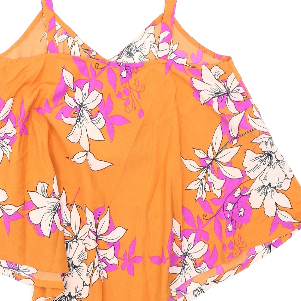 W Womens Orange Floral  Basic Blouse Size S