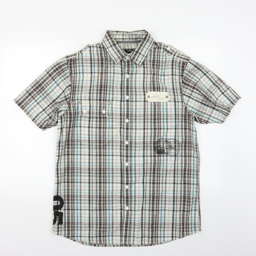George Mens Blue Plaid   Button-Up Size M