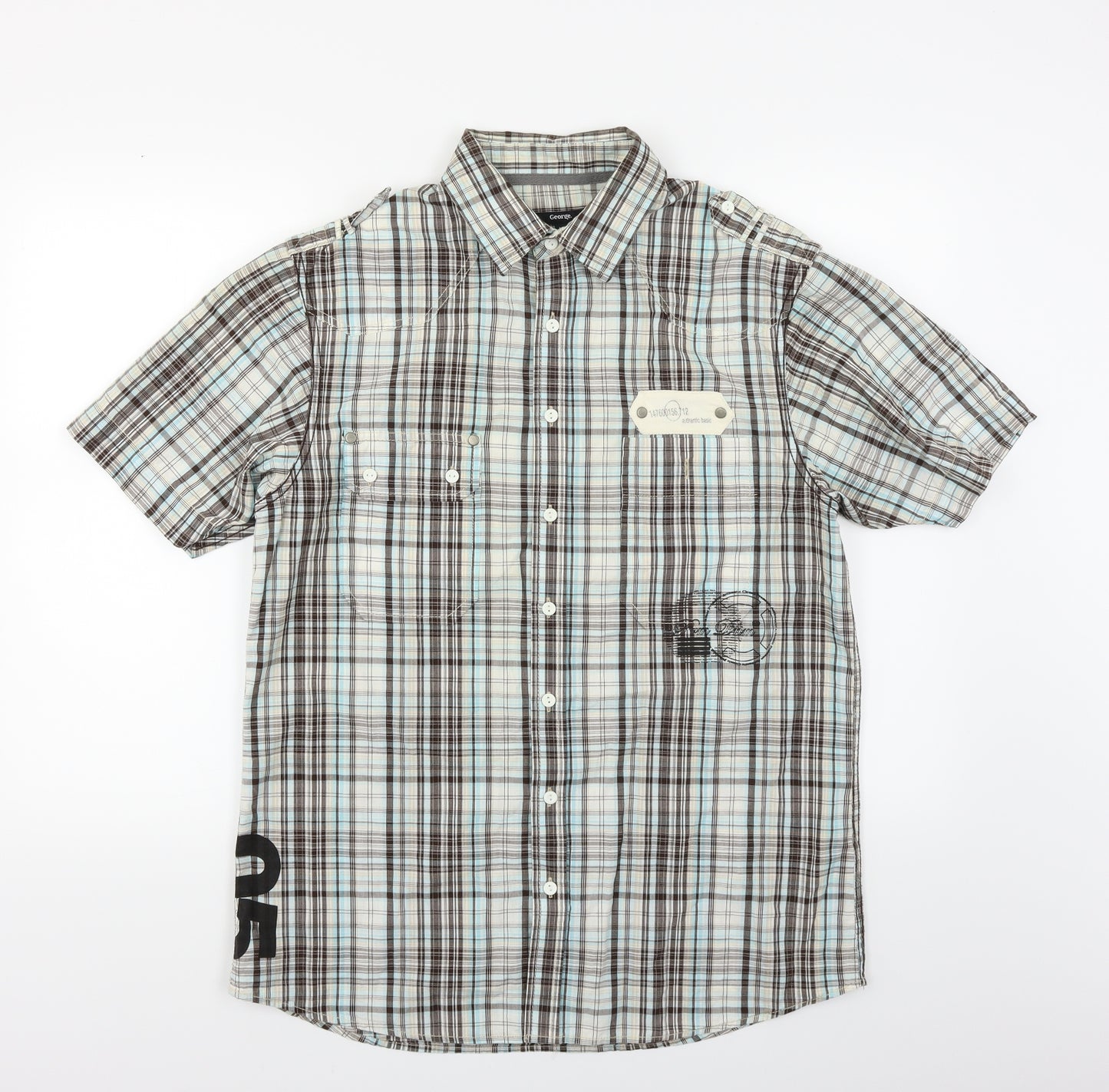 George Mens Blue Plaid   Button-Up Size M