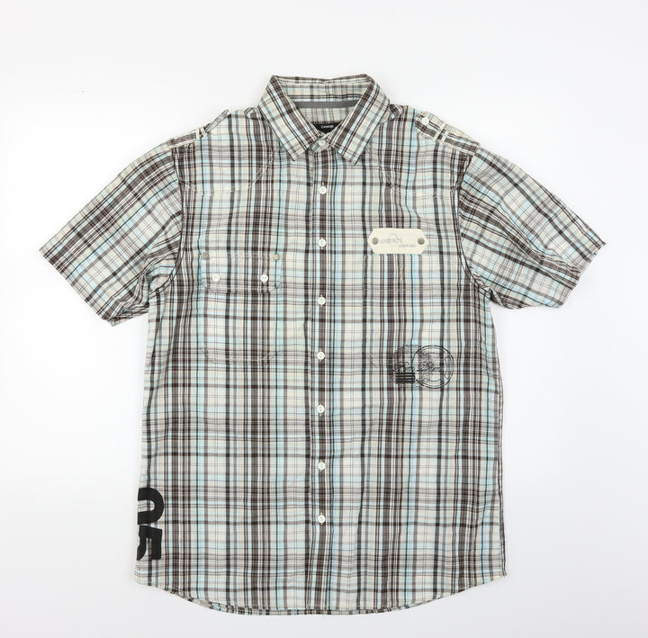 George Mens Blue Plaid   Button-Up Size M