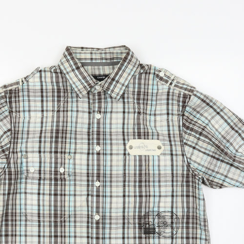 George Mens Blue Plaid   Button-Up Size M