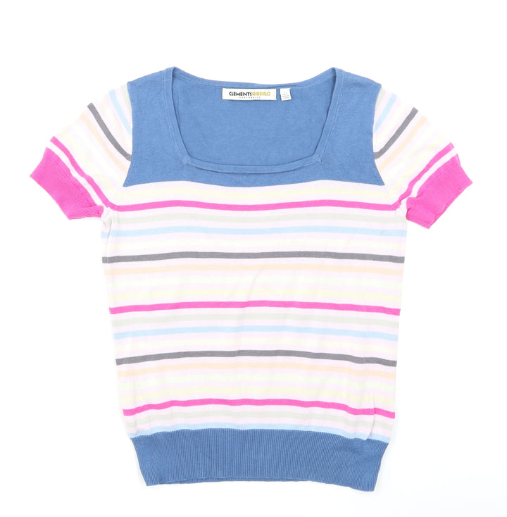 Clements Ribeiro Womens Blue Striped Knit Basic T-Shirt Size L