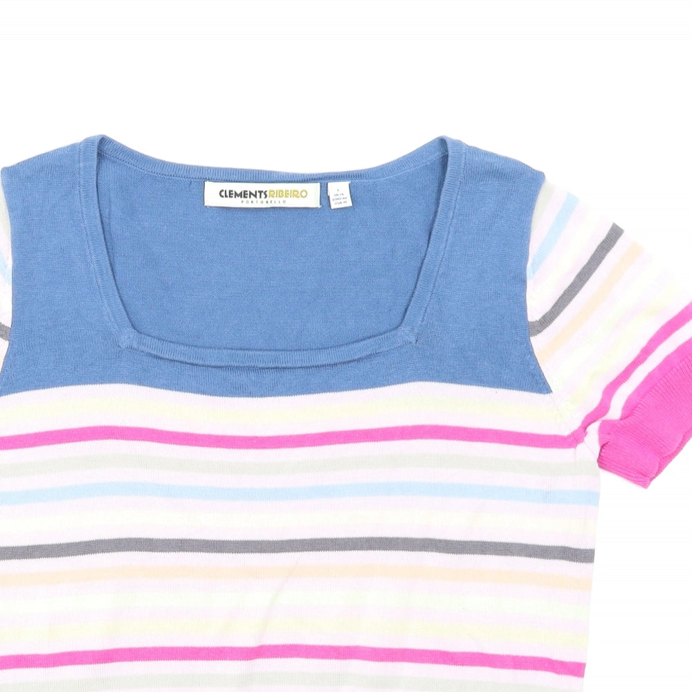Clements Ribeiro Womens Blue Striped Knit Basic T-Shirt Size L