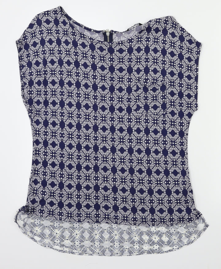M&Co Womens Blue Floral Basic T-Shirt Size 12
