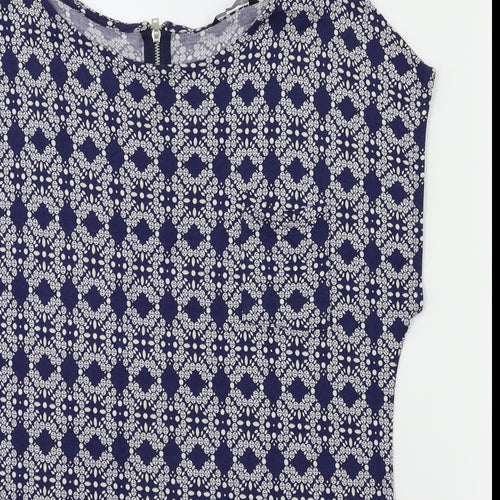 M&Co Womens Blue Floral  Basic T-Shirt Size 12