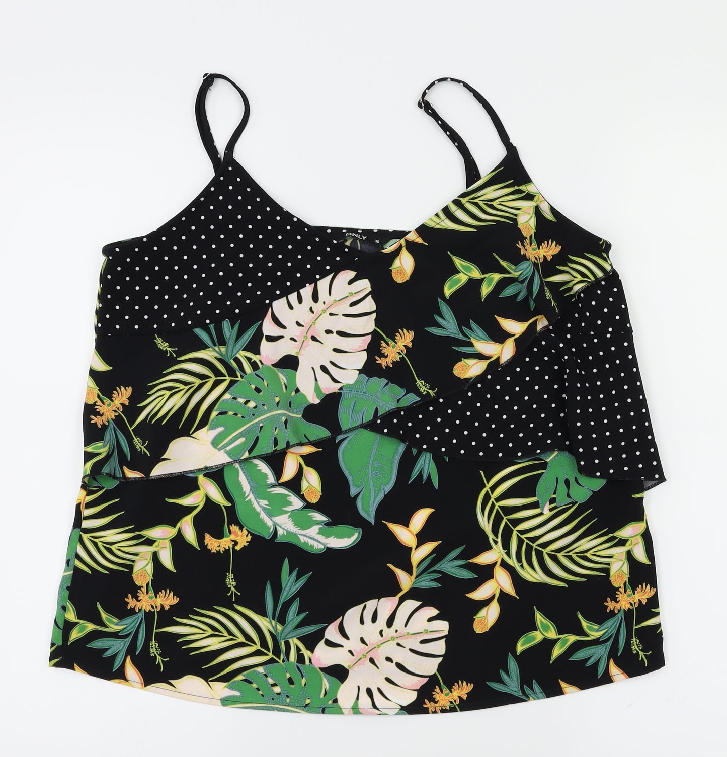 ONLY  Womens Black Floral  Basic T-Shirt Size 10