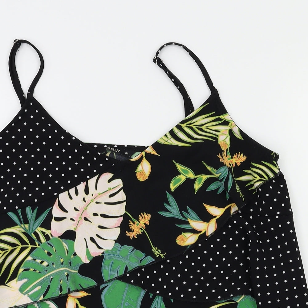 ONLY  Womens Black Floral  Basic T-Shirt Size 10