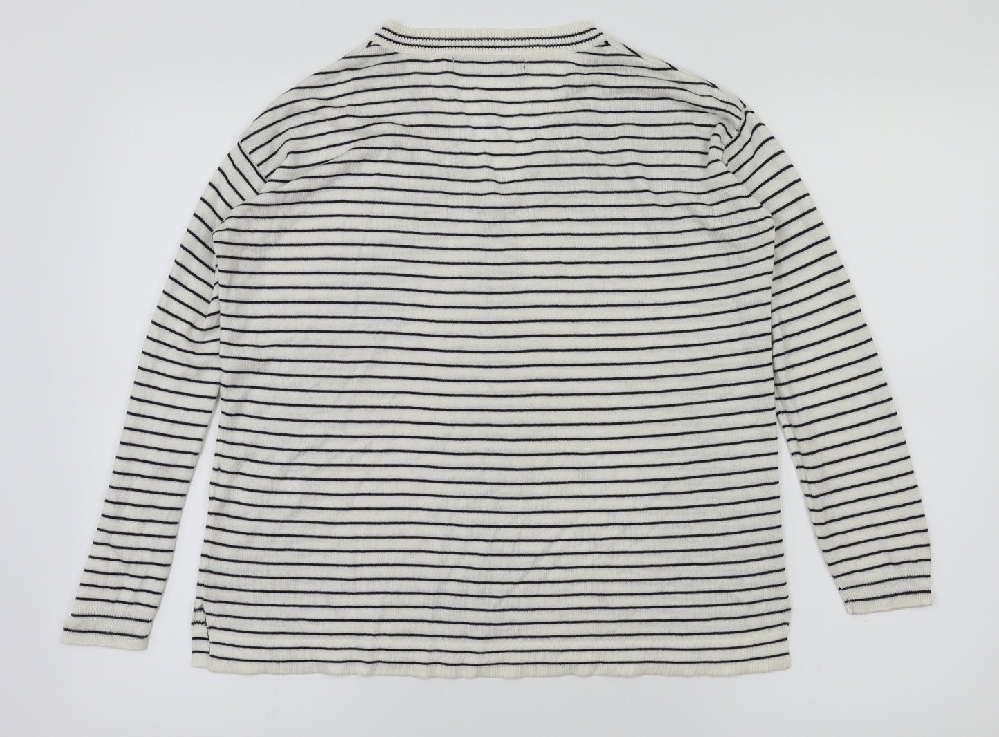 M&S Womens White Striped  Basic T-Shirt Size S