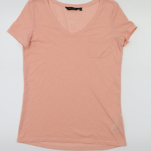 New Look Womens Orange Houndstooth  Basic T-Shirt Size 8