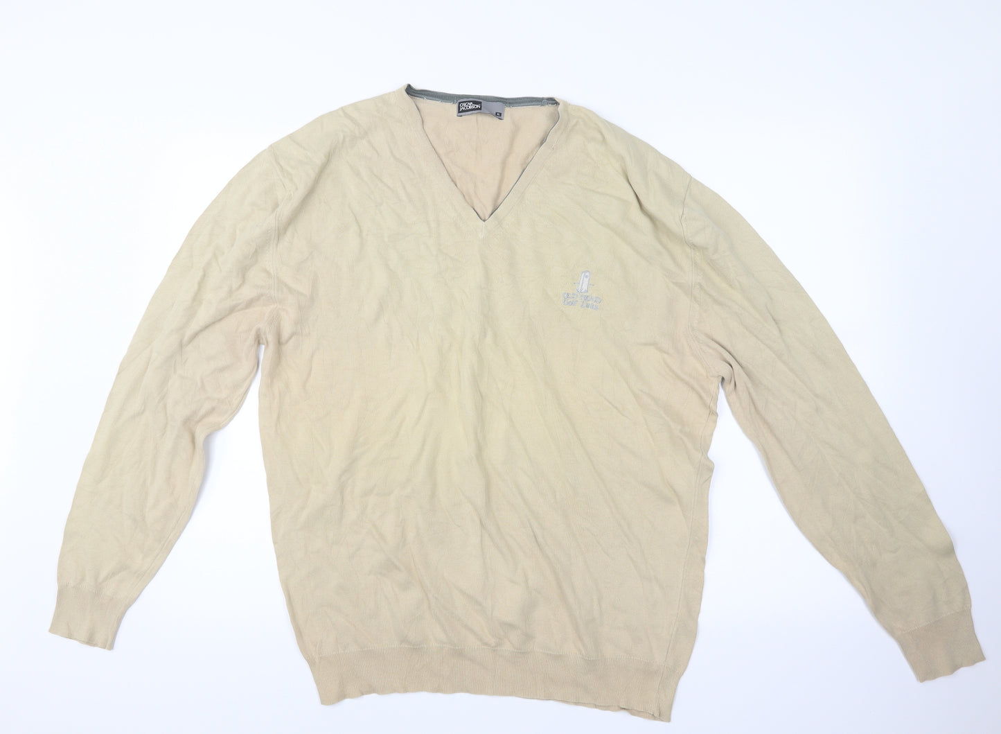 Oscar Jacobson Mens Beige  Knit Pullover Jumper Size XL