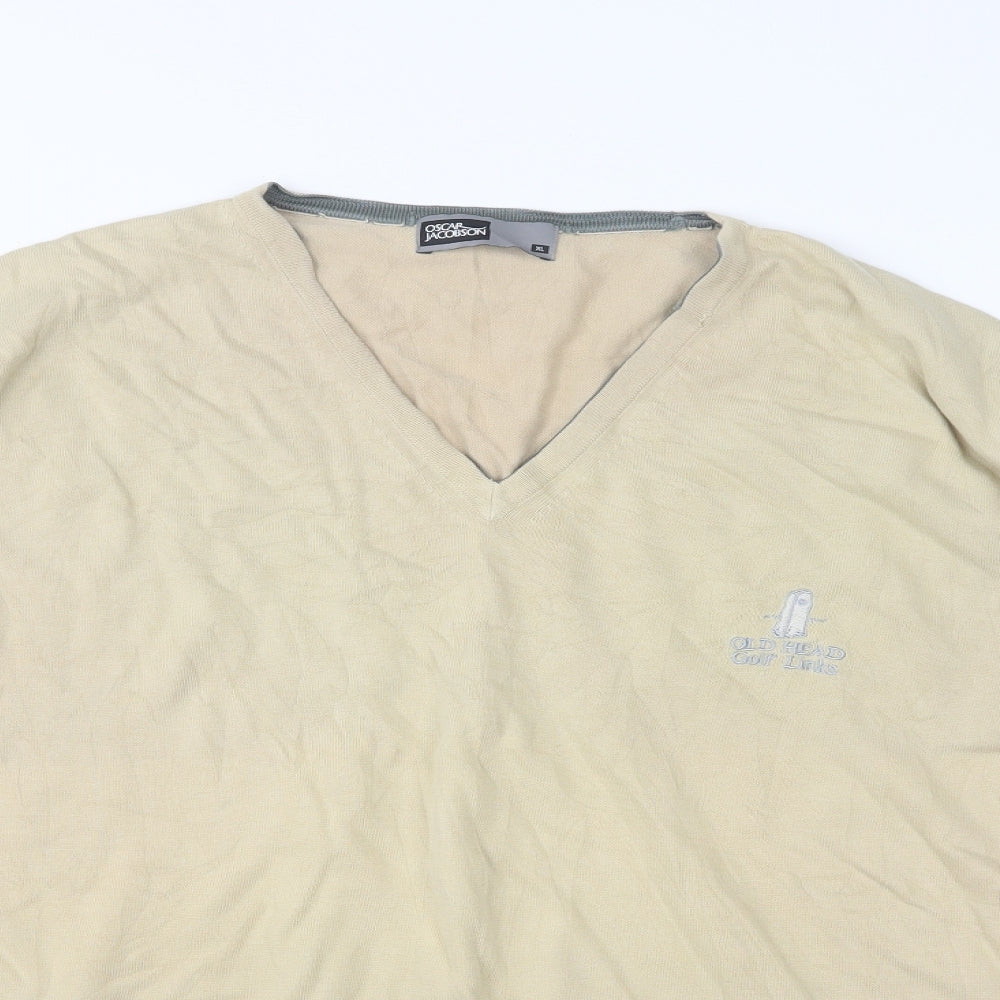 Oscar Jacobson Mens Beige  Knit Pullover Jumper Size XL
