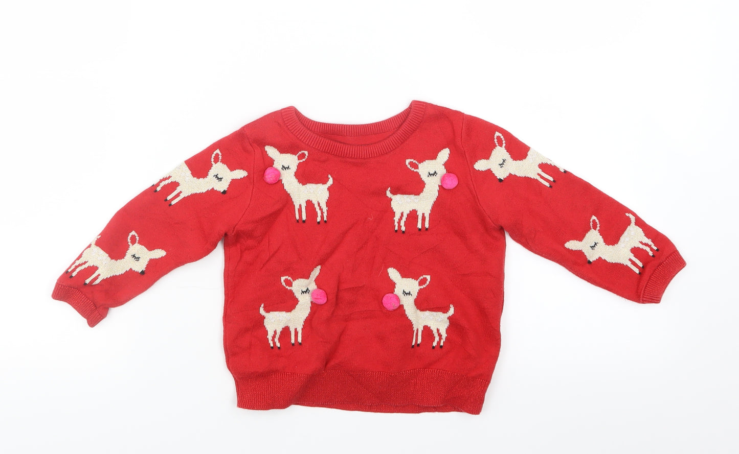 Marks and Spencer Girls Red  Knit Pullover Jumper Size 18-24 Months