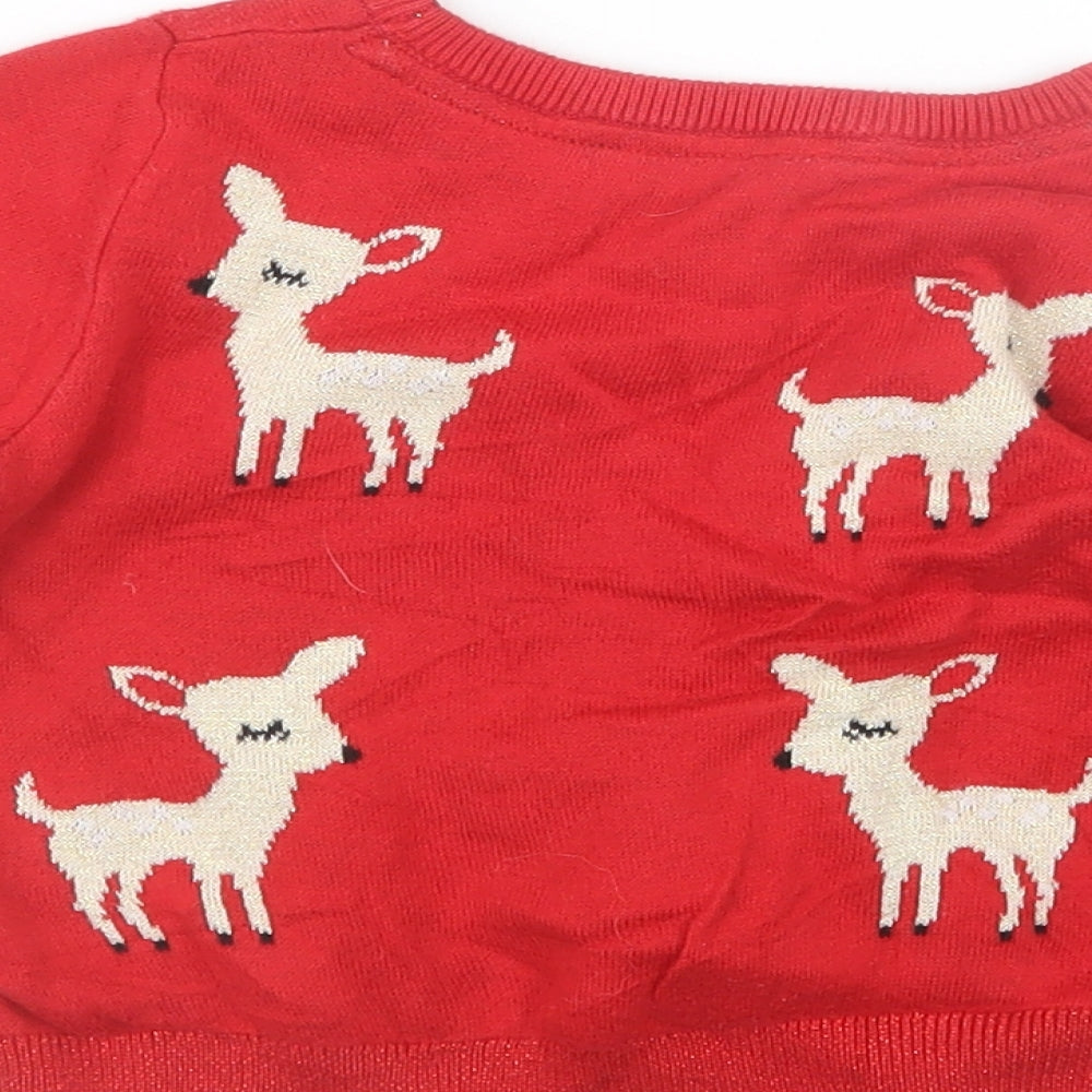 Marks and Spencer Girls Red  Knit Pullover Jumper Size 18-24 Months