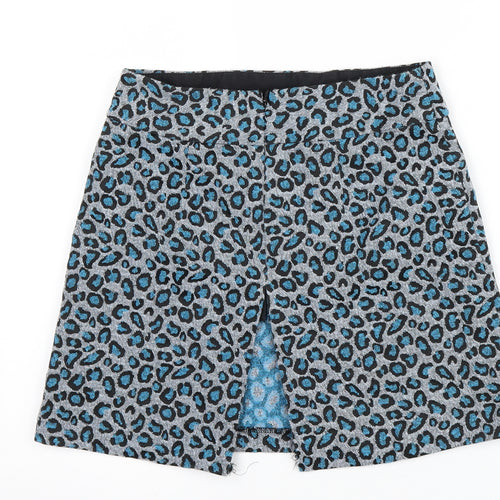 Topshop Womens Blue Animal Print  Mini Skirt Size 8