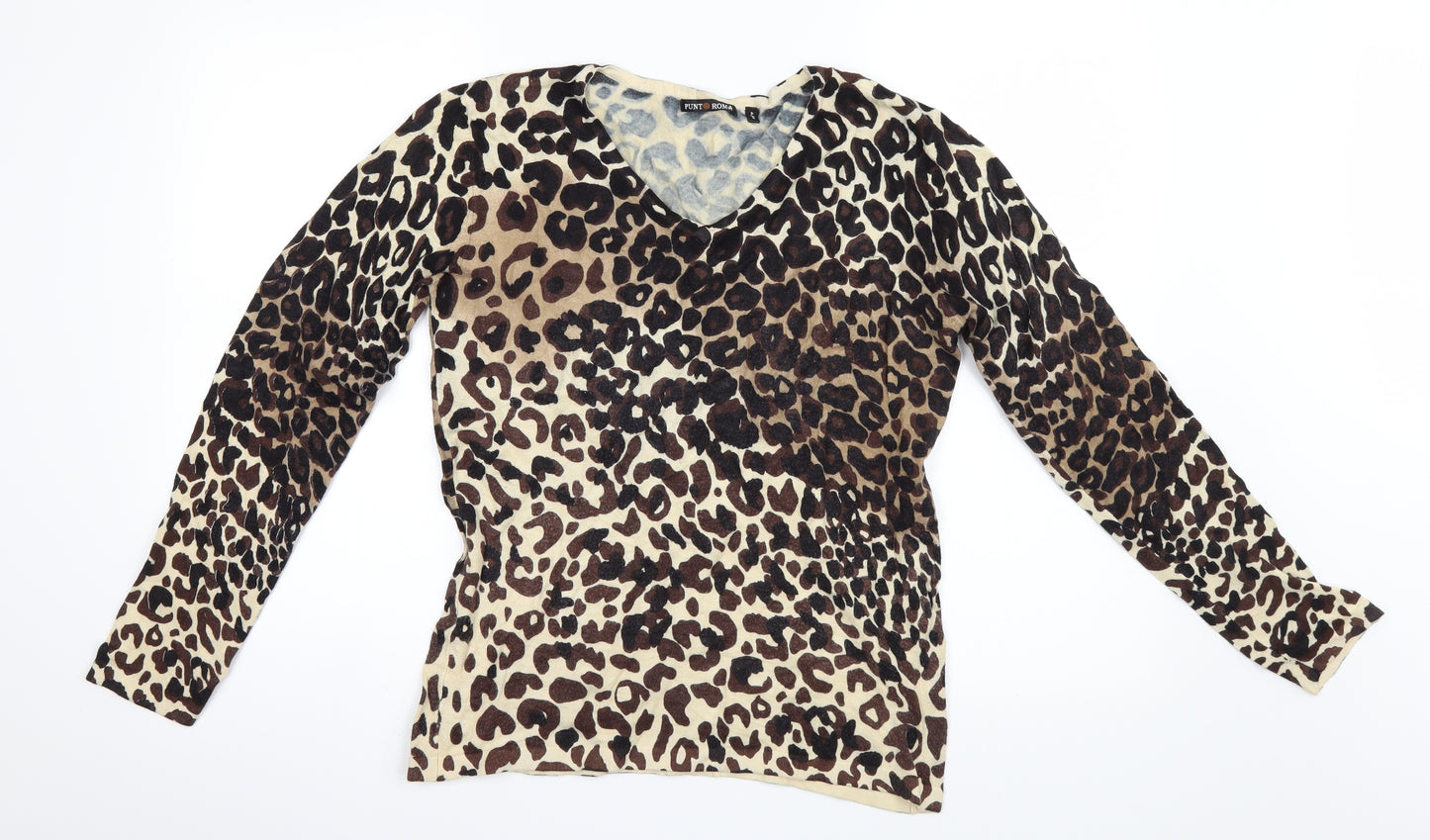 Punt Roma Womens Brown Animal Print Knit Pullover Jumper Size S