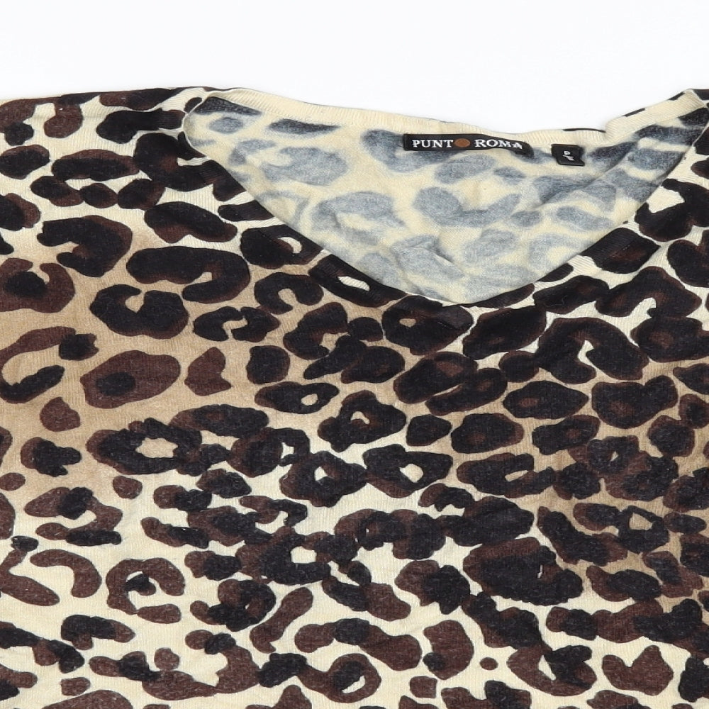 Punt Roma Womens Brown Animal Print Knit Pullover Jumper Size S