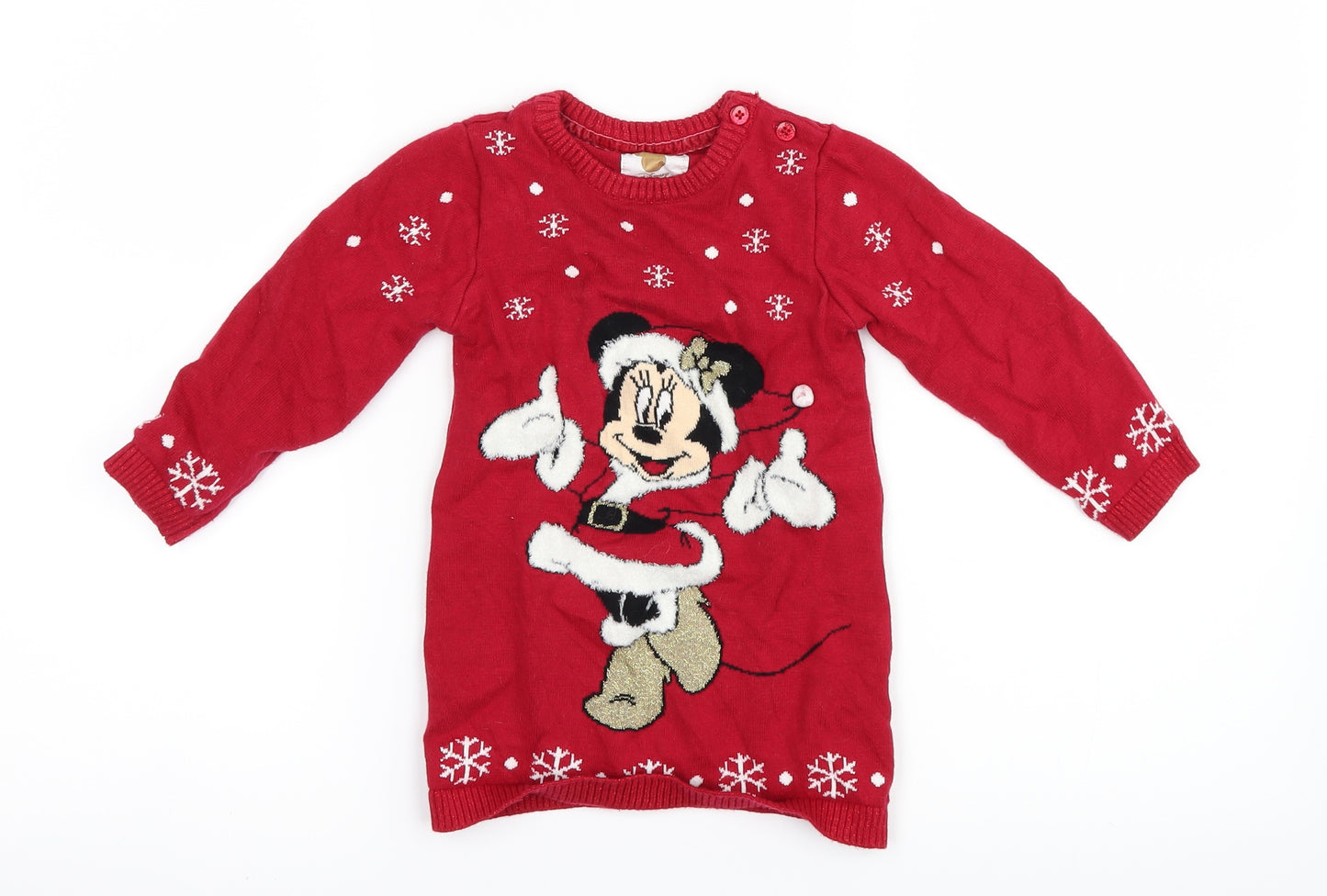 Primark Girls Red  Knit Jumper Dress  Size 18-24 Months  - Christmas Minnie Mouse