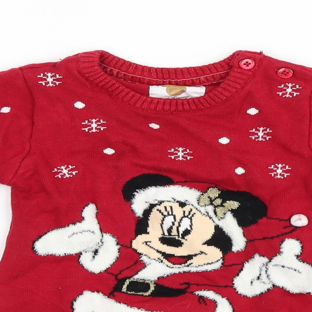 Primark Girls Red  Knit Jumper Dress  Size 18-24 Months  - Christmas Minnie Mouse