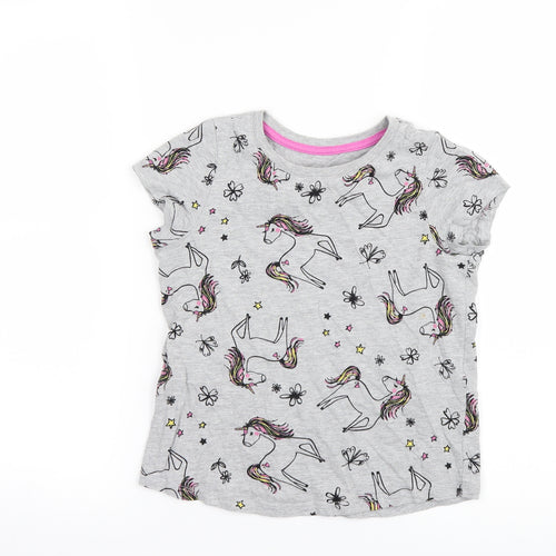 Nutmeg Girls Grey Geometric  Basic T-Shirt Size 6-7 Years  - Unicorn