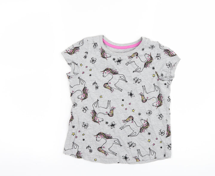 Nutmeg Girls Grey Geometric Basic T-Shirt Size 6-7 Years - Unicorn