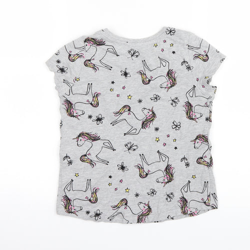 Nutmeg Girls Grey Geometric  Basic T-Shirt Size 6-7 Years  - Unicorn