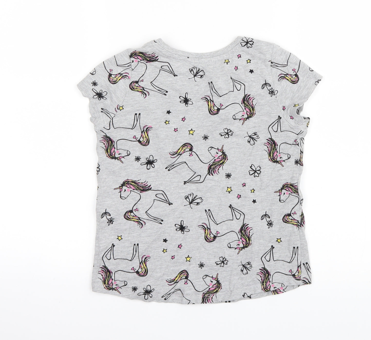 Nutmeg Girls Grey Geometric  Basic T-Shirt Size 6-7 Years  - Unicorn