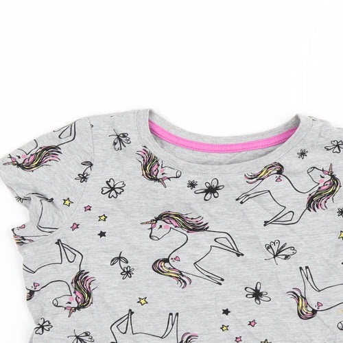 Nutmeg Girls Grey Geometric  Basic T-Shirt Size 6-7 Years  - Unicorn