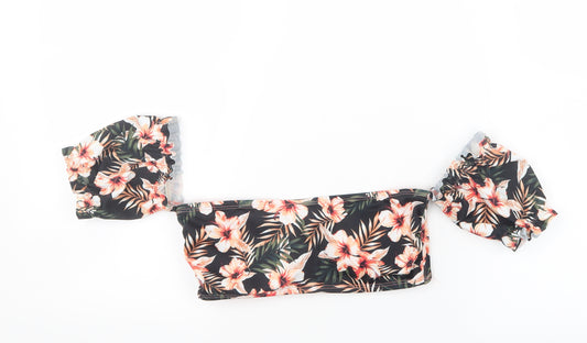 Front view of Primark women’s black floral cropped t-shirt, size UK 10, - tube top