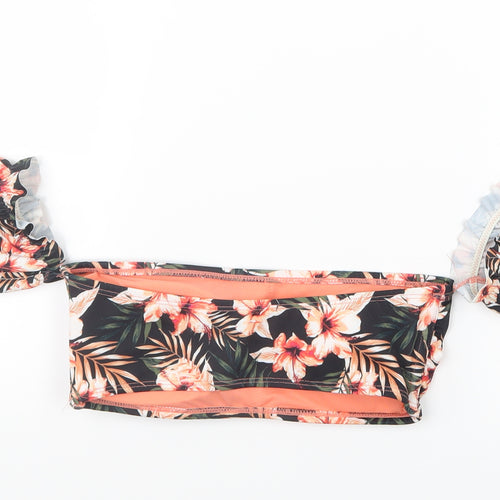 Primark Womens Black Floral  Cropped T-Shirt Size 10  - Tube top