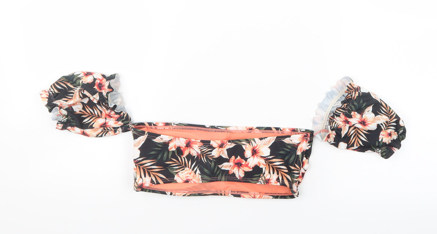 Primark Womens Black Floral  Cropped T-Shirt Size 10  - Tube top
