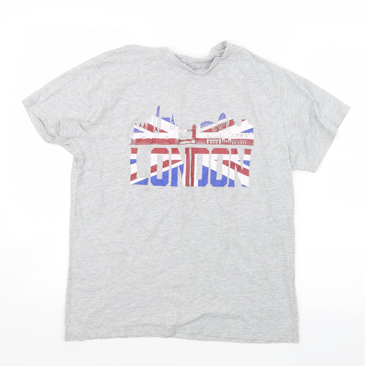 Front view of Primark men’s grey t-shirt, size M, - london