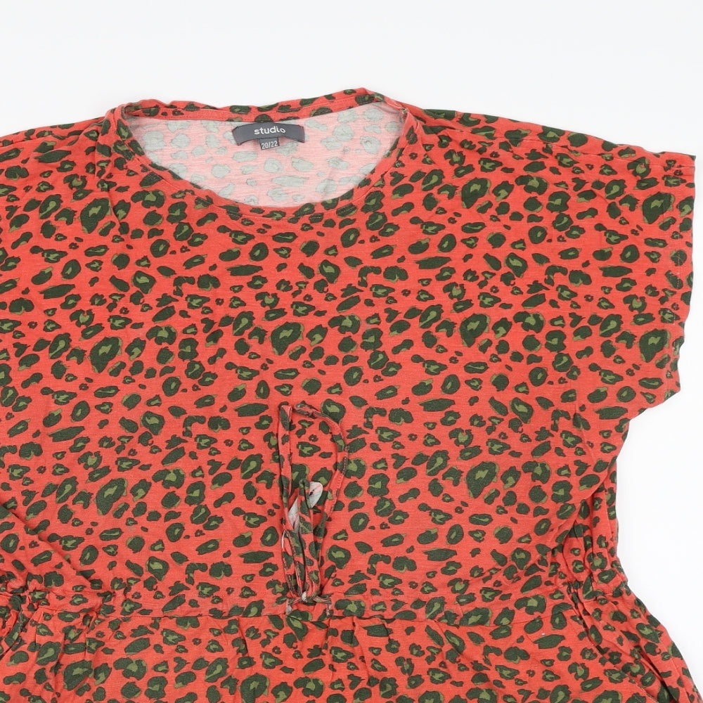 Studio Womens Red Animal Print  Basic T-Shirt Size 20