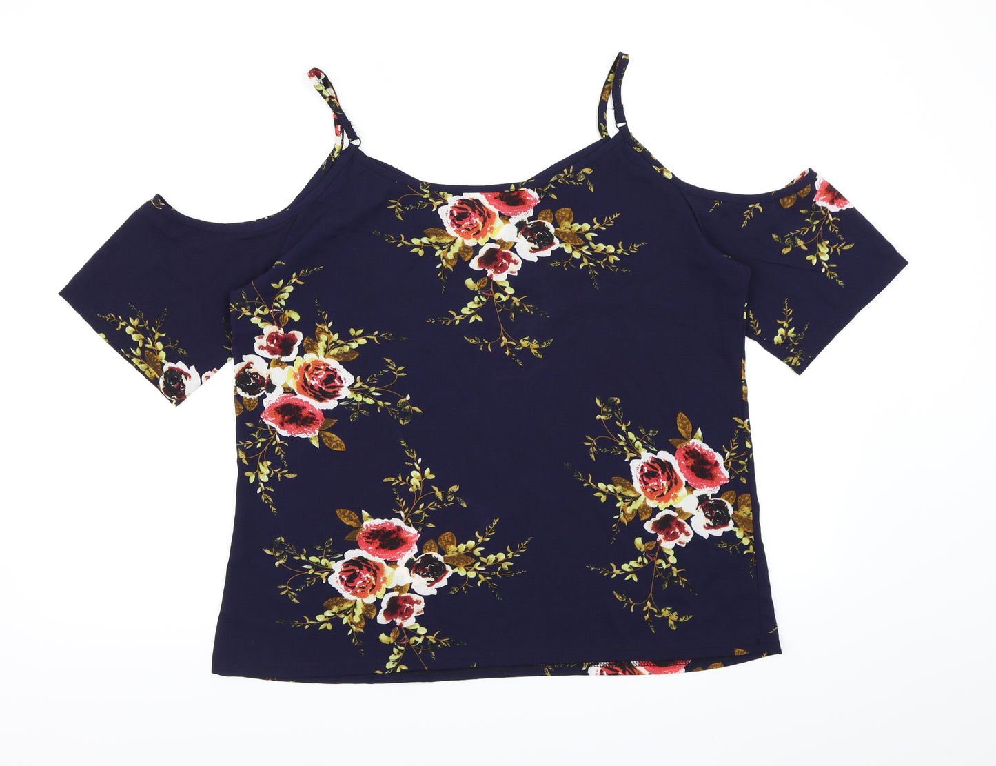 Preworn Womens Blue Floral  Basic Blouse Size 2XL