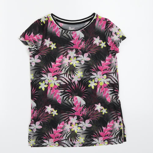 F&F Girls Black Floral Mesh Basic T-Shirt Size 7-8 Years