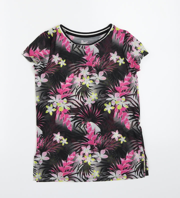 F&F Girls Black Floral Mesh Basic T-Shirt Size 7-8 Years