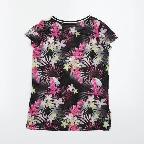 F&F Girls Black Floral Mesh Basic T-Shirt Size 7-8 Years
