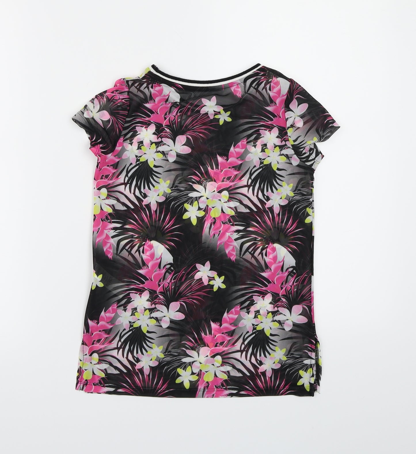F&F Girls Black Floral Mesh Basic T-Shirt Size 7-8 Years