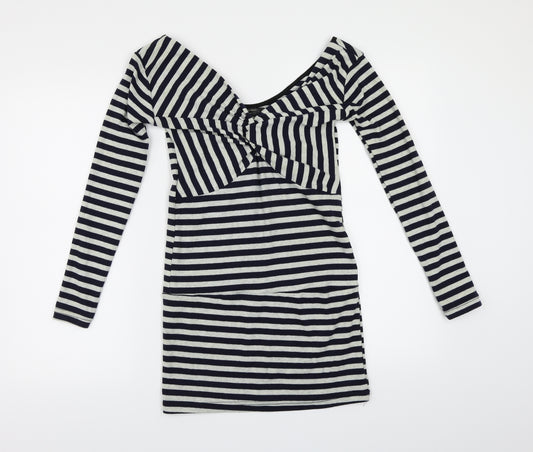 Front view of GAVI DI GAVI women’s blue striped a-line, size M