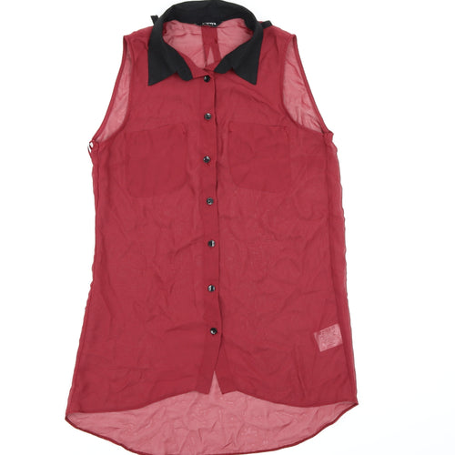 Papaya Womens Red  Chiffon Basic Button-Up Size 8
