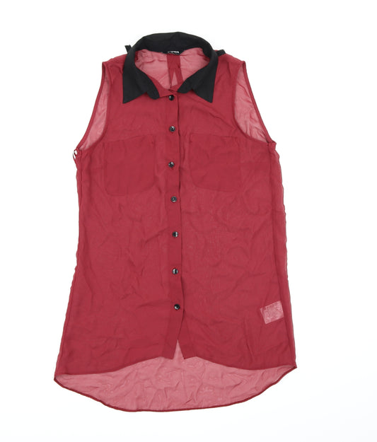 Front view of Papaya women’s red chiffon basic button-up, size UK 8