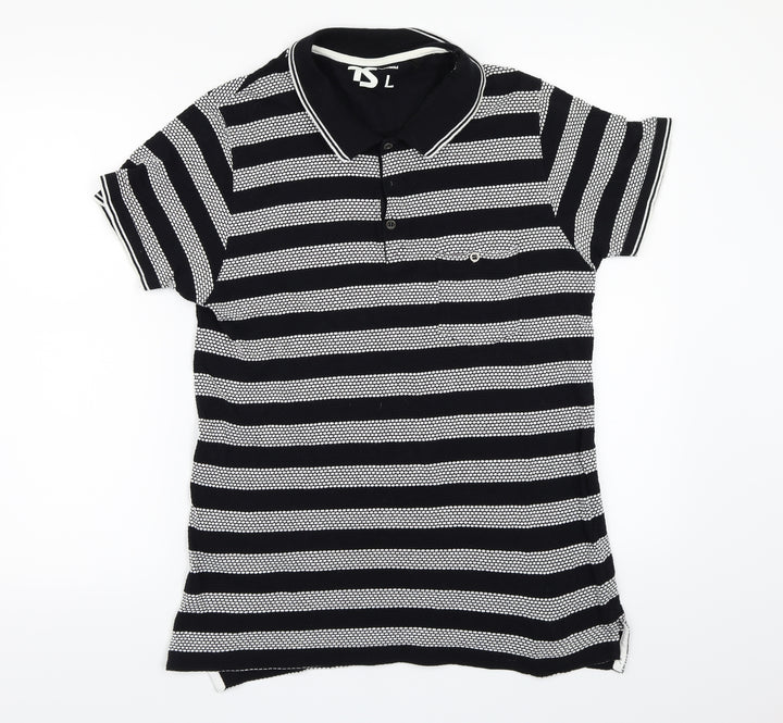Twisted Soul Mens Black Striped Polo Size L